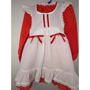 Vintage EMy Girls Dress Size 5 Red White Polka Dot Lace Ruffle Prairie Party USA